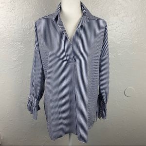 NWT Zara classic blue pinstripe collared long sleeve blouse Small